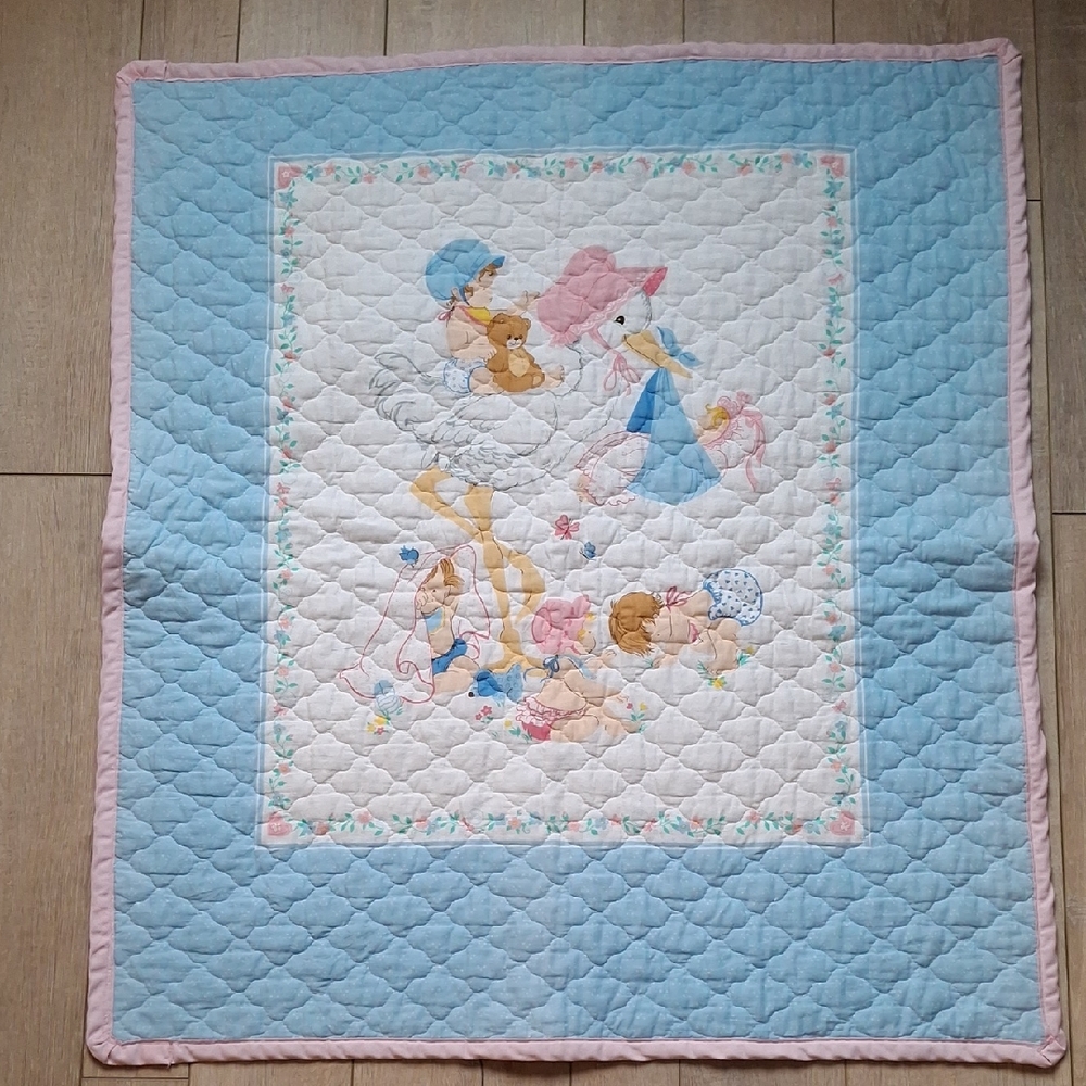 Handmade Pastel Blue and Pink Lightweight Baby Quilt